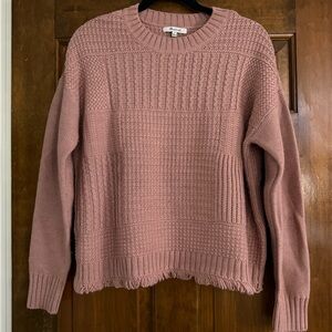 Madewell Textured Knit Sweater with Fringe  in Dusty Pink